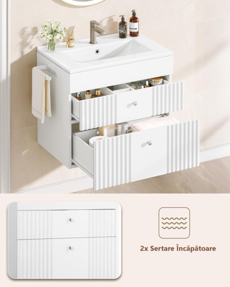 Masca de Chiuveta suspendata, 60 cm cu lavoar ceramic si Riflaj - Mobilier Baie VELORA - Img 9