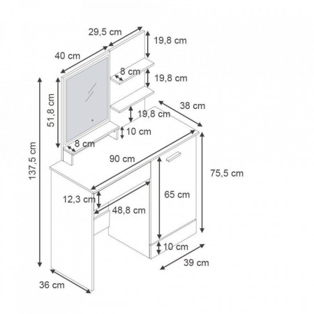 Masuta machiaj cu Oglinda LED si 1 Sertar pentru Cosmetice, Set Masa toaleta 90 cm, Alb, masuta cosmetica, vanity - SEA399 - Img 5