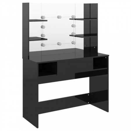 Masuta machiaj cu Oglinda LED si 1 Sertar pentru Cosmetice, Set Masa toaleta 100 cm, Negru, masuta cosmetica, vanity - SEN705 - Img 2