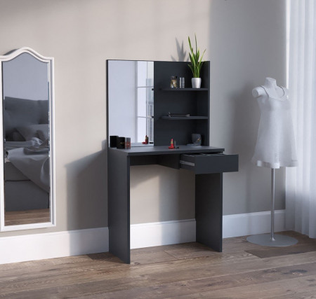 Masuta machiaj cu Oglinda LED si 1 Sertar pentru Cosmetice, Set Masa toaleta 75 cm, Negru, masuta cosmetica, vanity - SEN224 - Img 2