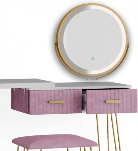 Masuta machiaj cu Oglinda LED si 2 Sertare pentru Cosmetice, Set Masa toaleta 120 cm, Alb, masuta cosmetica, vanity - SEA394 - Img 4