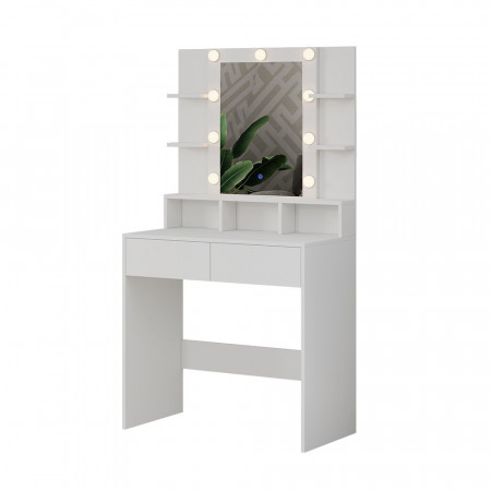 Masuta machiaj cu Oglinda LED si 2 Sertare pentru Cosmetice, Set Masa toaleta 80 cm, Alb, masuta cosmetica, vanity - SEA451 - Img 2