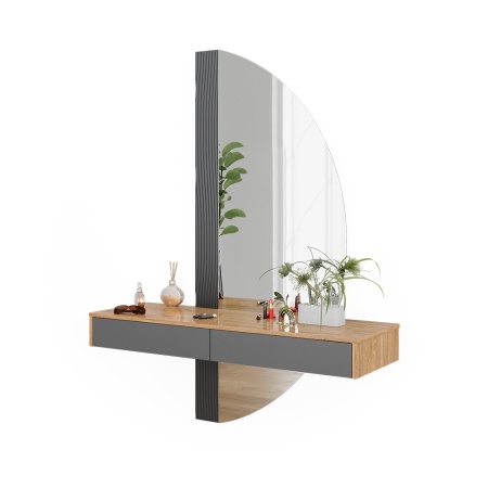 Masuta machiaj cu Oglinda LED si 2 Sertare pentru Cosmetice, Set Masa toaleta 120 cm, Gri, masuta vanity cu Riflaj, cosmetica- SEM243 - Img 4