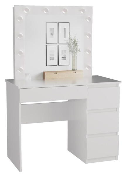 Masuta machiaj cu Oglinda LED si 2 Sertare pentru Cosmetice, Set Masa toaleta 98 cm, Alb, masuta cosmetica, vanity - SEA554 - Img 7
