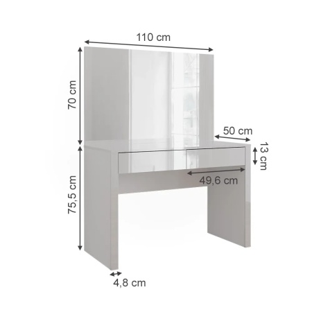 Masuta machiaj cu Oglinda LED si 2 Sertare pentru Cosmetice, Set Masa toaleta 110 cm, Alb Lucios, masuta cosmetica, vanity - SEA812 - Img 7