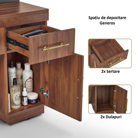 Masuta machiaj cu Oglinda LED si 2 Sertare pentru Cosmetice, Set Masa toaleta 150 cm, Negru / Maro, masuta cosmetica, vanity - SEN259 - Img 8