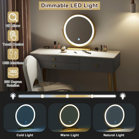 Masuta machiaj cu Oglinda LED si 3 Sertare pentru Cosmetice, Set Masa toaleta 100 cm, Alb, masuta cosmetica, vanity - SEG212 - Img 7