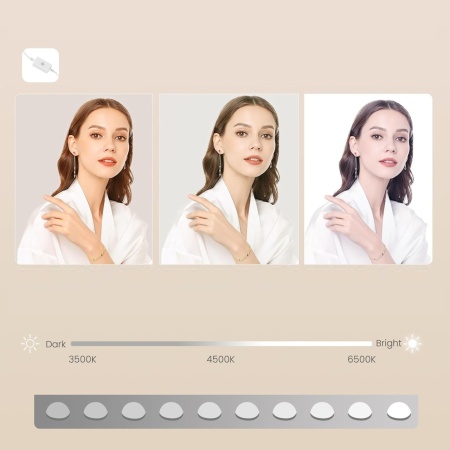 Masuta machiaj cu Oglinda LED si 3 Sertare pentru Cosmetice, Set Masa toaleta 102 cm, Alb, masuta cosmetica, vanity - SEA817 - Img 2
