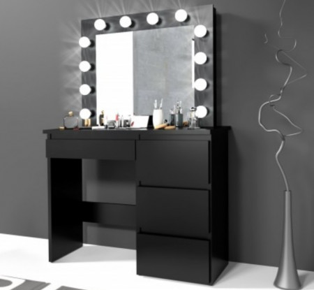 Masuta machiaj cu Oglinda LED si 4 Sertare pentru Cosmetice, Negru, masuta cosmetica, vanity - SEN505 - Img 4