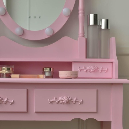 Masuta machiaj cu Oglinda LED si 4 Sertare pentru Cosmetice, Roz, masuta cosmetica, vanity - SER103 - Img 5
