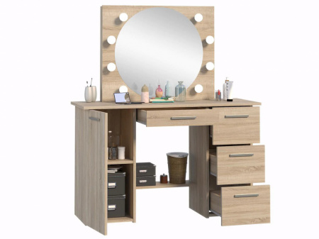 Masuta machiaj cu Oglinda LED si 4 Sertare pentru Cosmetice, Set Masa toaleta 120 cm, masuta cosmetica, vanity - SEM513 - Img 2