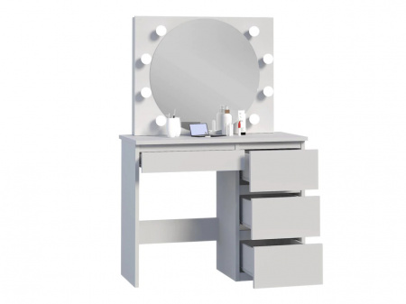 Masuta machiaj cu Oglinda LED si 4 Sertare pentru Cosmetice, Set Masa toaleta 94 cm, Alb, masuta cosmetica, vanity - SEA547 - Img 3