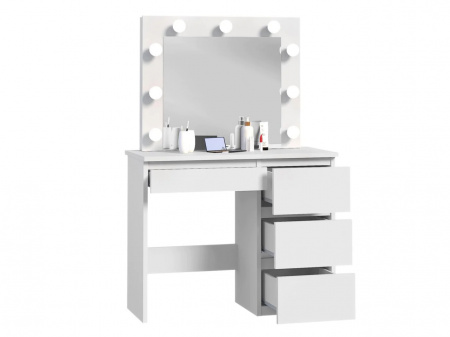 Masuta machiaj cu Oglinda LED si 4 Sertare pentru Cosmetice, Set Masa toaleta 94 cm, Alb, masuta cosmetica, vanity - SEA548 - Img 5