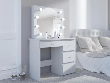 Masuta machiaj cu Oglinda LED si 4 Sertare pentru Cosmetice, Set Masa toaleta 94 cm, Alb, masuta cosmetica, vanity - SEA549 - Img 6