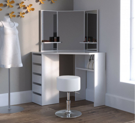 Masuta machiaj cu Oglinda LED si 5 Sertare pentru Cosmetice, Alb, masuta cosmetica, vanity - SEA255 - Img 4
