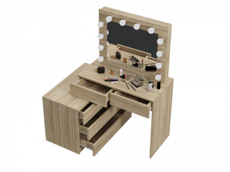 Masuta machiaj cu Oglinda LED si 5 Sertare pentru Cosmetice, Set Masa toaleta 130 cm, masuta cosmetica, vanity - SEM511 - Img 3