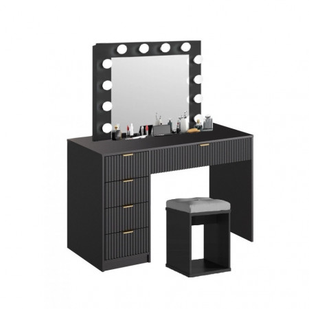 Masuta machiaj cu Oglinda LED si 5 Sertare pentru Cosmetice, Set Masa toaleta 120 cm cu Riflaj, masuta cosmetica, vanity - SEN22 - Img 3