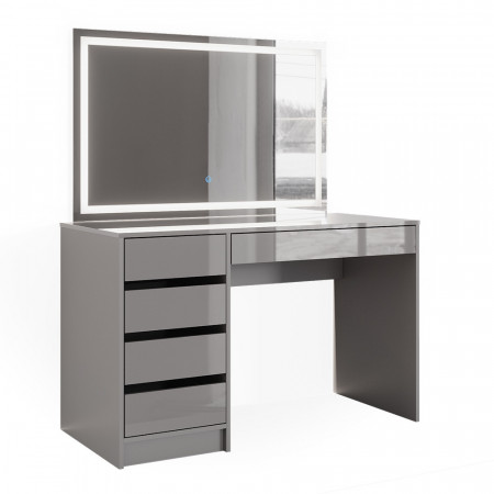 Masuta machiaj cu Oglinda LED si 5 Sertare pentru Cosmetice, Set Masa toaleta 120 cm, Gri, masuta cosmetica, vanity - SEG220 - Img 6