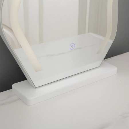 Masuta machiaj cu Oglinda LED si 5 Sertare pentru Cosmetice, Set Masa toaleta 110 cm, Alb, masuta cosmetica, vanity - SEA98 - Img 5