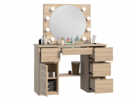 Masuta machiaj cu Oglinda LED si 5 Sertare pentru Cosmetice, Set Masa toaleta 120 cm, masuta cosmetica, vanity - SEM519 - Img 4