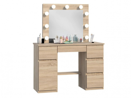 Masuta machiaj cu Oglinda LED si 5 Sertare pentru Cosmetice, Set Masa toaleta 120 cm, masuta cosmetica, vanity - SEM521 - Img 5