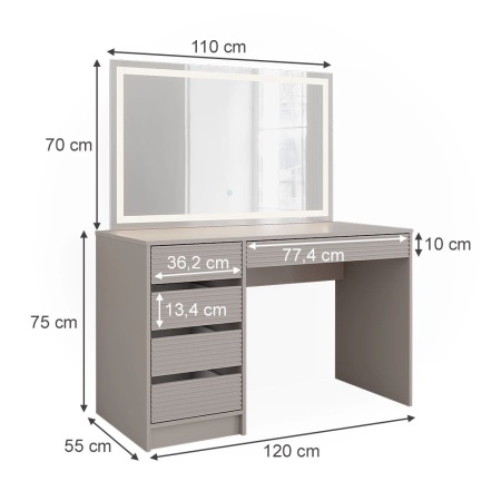 Masuta machiaj cu Oglinda LED si 5 Sertare pentru Cosmetice, Set Masa toaleta 120 cm, masuta cosmetica, vanity - SEC214 - Img 4