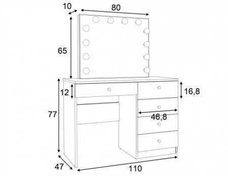 Masuta machiaj cu Oglinda LED si 5 Sertare pentru Cosmetice, Set Masa toaleta 110 cm, Alb, masuta cosmetica, vanity - SEA533 - Img 3