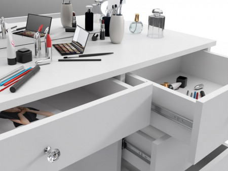 Masuta machiaj cu Oglinda LED si 5 Sertare pentru Cosmetice, Set Masa toaleta 110 cm, Alb, masuta cosmetica, vanity - SEA534 - Img 5