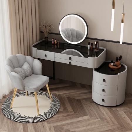 Masuta machiaj cu Oglinda LED si 6 Sertare pentru Cosmetice, Set Masa toaleta 100 cm, Gri, masuta cosmetica, vanity - SEG10 - Img 2