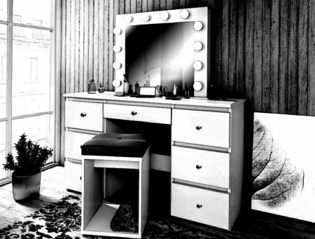 Masuta machiaj cu Oglinda LED si 7 Sertare pentru Cosmetice, Set Masa toaleta 120 cm, Alb, masuta cosmetica, vanity - SEA516CN - Img 4