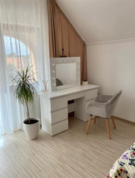 Masuta machiaj cu Oglinda LED si 7 Sertare pentru Cosmetice, Set Masa toaleta 120 cm, Alb, masuta cosmetica, vanity - SEA516 - Img 11