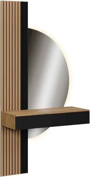 Masuta machiaj neagra cu Oglinda LED si 2 Sertare pentru Cosmetice, Set Masa toaleta 100 cm, masuta cosmetica cu Riflaj, vanity - SEM23 - Img 6