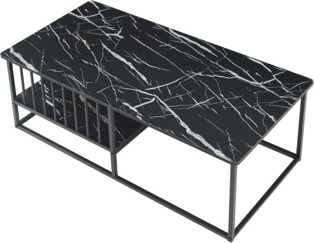 MCAU20 - Masuta de cafea 120 cm, masa pentru living imitatie marmura - Alb - Auriu / Negru - Img 3