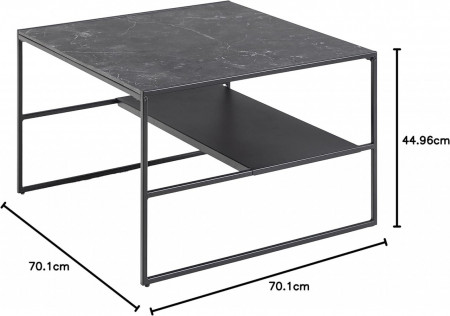 MCN8 - Masuta de cafea, 70 x 70 cm, cu raft, picioare metalice, blat cu Imitatie de Marmura - Negru - Img 2