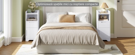 NOA202 - Set 2x Noptiere foarte inguste, 25 cm, cu sertar, dulap si raft - Alb - Img 12