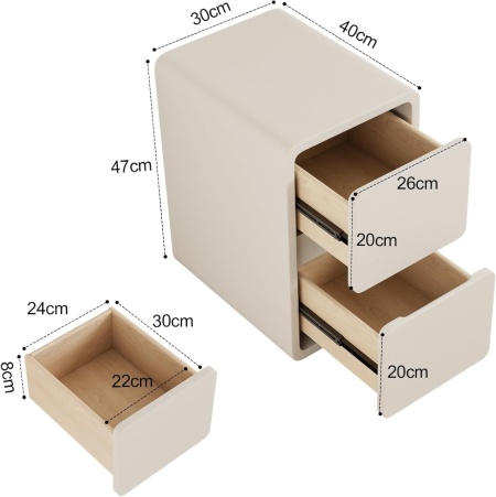 NOA7 - Set 2 Noptiere albe foarte inguste, 20 cm sau 30 cm, cu 2 sertare - Img 2