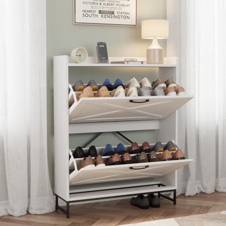PANA32 - Pantofar 80 cm ingust, 2 compartimente, pantofare, depozitare pantofi, mobilier hol - Alb / Negru - Img 12