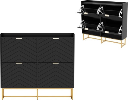 PANN5 - Pantofar 100 cm ingust, 4 compartimente, pantofare, depozitare pantofi, mobilier hol - Negru / Albastru / Gri - Auriu - Img 4