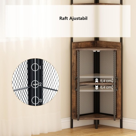 RAAU15 - Raft colt cu 3 polite si 1 dulap, 32 cm pentru birou, hol, living, baie - Auriu Alb / Maro - Img 6