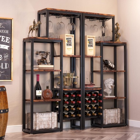 RVI4 - Rafturi Vin pentru, 80 cm, depozitare vin, raft stil industrial, bucatarie, living, dining - Negru Maro / Gri - Img 9