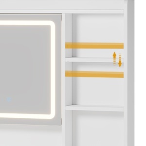 SEA827 - Set Masa toaleta 110 cm, cu Priza si USB, 5 Sertare, rafturi, Oglinda cu LED, Organizator Bijuterii, masuta vanity, make-up - Alb - Auriu - Img 3