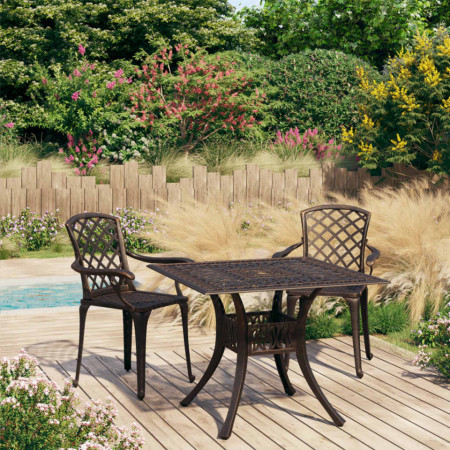 SEGM706 - Set Masa patrata 90 cm si 2 sau 4 scaune gradina, terasa, balcon aluminiu turnat - Bronz