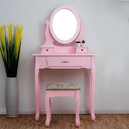 SER105 - Set Masa toaleta cosmetica machiaj oglinda masuta vanity - Roz