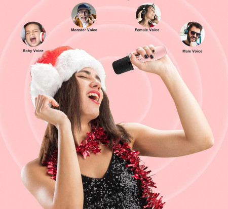 CADC5 - Set Sistem Mini Karaoke si 1 Mini Microfoan, Jucarii copii, Cadou pentru Craciun, Petreceri in familie - Roz - Img 4