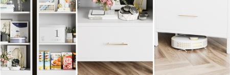 DUA205 - Vitrina 80 cm, Dulap rotund pentru birou, Biblioteca Living, Rafturi Dormitor, Dining, Hol - Alb - Img 3
