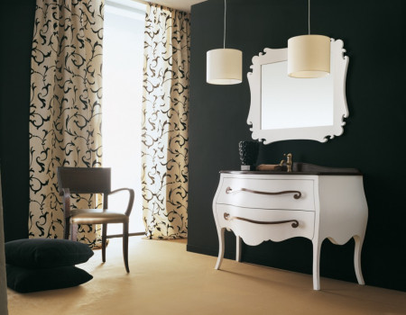 ELN505 - Set Mobilier Baie Narciso - Comoda, Lavoar, Oglinda, plinta atistrip, Alb-Negru