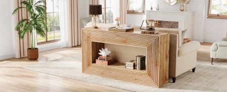 MAM31 - Masa Consola, 150 cm, masuta hol cu Front Riflat, living, dining, dormitor - Maro - Img 8