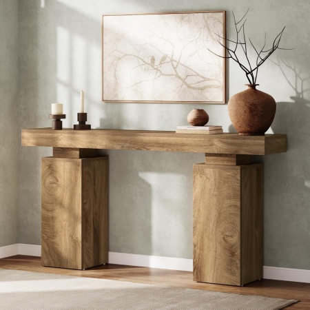 MAM39 - Masa Consola curbata, 120 cm, masuta hol cu rafturi, living, dining, dormitor - Maro - Img 10
