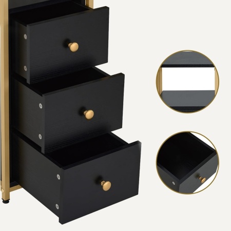 MANIAU205 - Masuta manichiura, birou, 125 cm, masa cosmetica pentru salon - Alb / Negru - Auriu - Img 3
