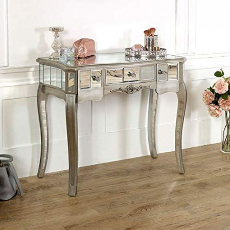 MAOG101 - Masa toaleta oglinda, 90 cm, cosmetica machiaj masuta vanity birou, Argintiu